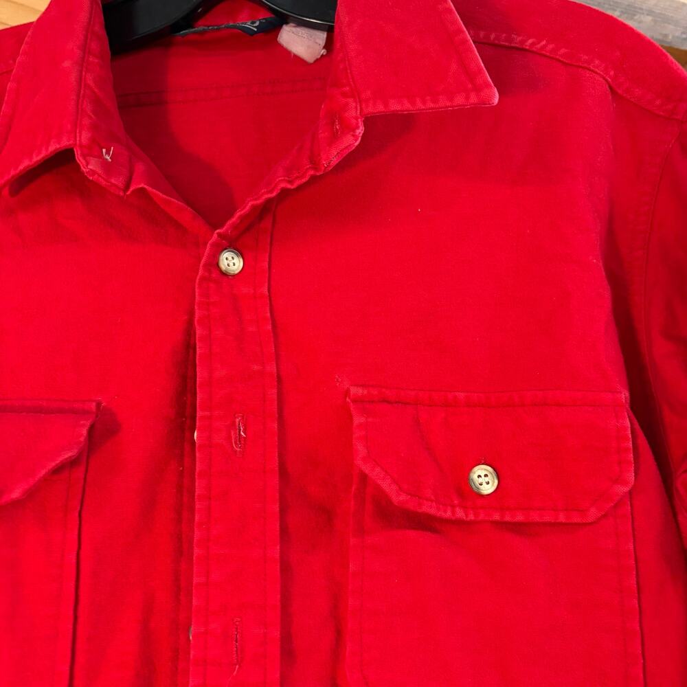 Lands End Vintage 80s Cherry Red Flannel Made in USA Long Sleeve Button Up - Picture 2 of 4